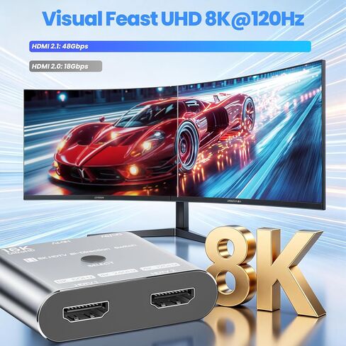 HDMI 2.1 Switch 16K/8K@120Hz/4K@240Hz - HDMI Switch 2 in 1 Out/HDMI Switch 1 in 2 Out, HDMI Splitter with VRR HDR10+ Dolby Atmos, 48Gbps HDMI Switcher for PS5/4 Xbox Switch 2 Roku Firestick Apple TV in Kuwait