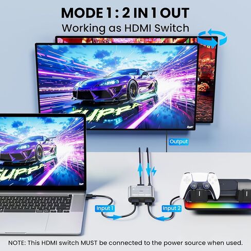 HDMI 2.1 Switch 16K/8K@120Hz/4K@240Hz - HDMI Switch 2 in 1 Out/HDMI Switch 1 in 2 Out, HDMI Splitter with VRR HDR10+ Dolby Atmos, 48Gbps HDMI Switcher for PS5/4 Xbox Switch 2 Roku Firestick Apple TV in Kuwait