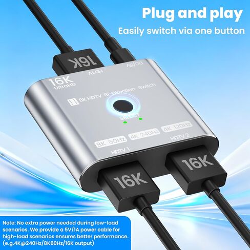 HDMI 2.1 Switch 16K/8K@120Hz/4K@240Hz - HDMI Switch 2 in 1 Out/HDMI Switch 1 in 2 Out, HDMI Splitter with VRR HDR10+ Dolby Atmos, 48Gbps HDMI Switcher for PS5/4 Xbox Switch 2 Roku Firestick Apple TV in Kuwait