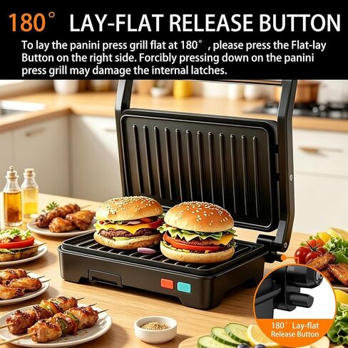 Panini Press Grill, Sandwich Maker with Non-Stick Coated Plates & Removable Drip Tray, 3-in-1 Electric Sandwich Press Opens 180° Flat, Stainless Steel Exterior with Overheat Protection,1000W, Black in Kuwait