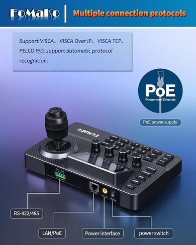 FoMaKo NDI PTZ Camera Controller, LCD Preview, NDI PTZ Controller Keyboard with 4D Joystick, for Church Worship Education Conference Events (NDI License Included) KC606N NDI Controller in Saudi Arabia