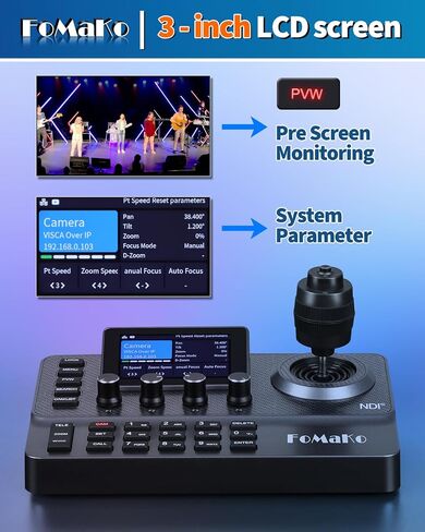 FoMaKo NDI PTZ Camera Controller, LCD Preview, NDI PTZ Controller Keyboard with 4D Joystick, for Church Worship Education Conference Events (NDI License Included) KC606N NDI Controller in Saudi Arabia