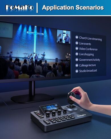 FoMaKo NDI PTZ Camera Controller, LCD Preview, NDI PTZ Controller Keyboard with 4D Joystick, for Church Worship Education Conference Events (NDI License Included) KC606N NDI Controller in Saudi Arabia
