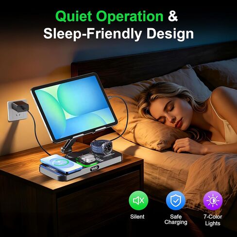 6 in 1 Charging Station for Samsung Multiple Devices, Foldable Wired Charging Stand for iPad/Tab with Clock & Light, Charger for S26/S25 Ultra/Z Fold 7 & Buds, Only for Galaxy Watch(Black) in Saudi Arabia