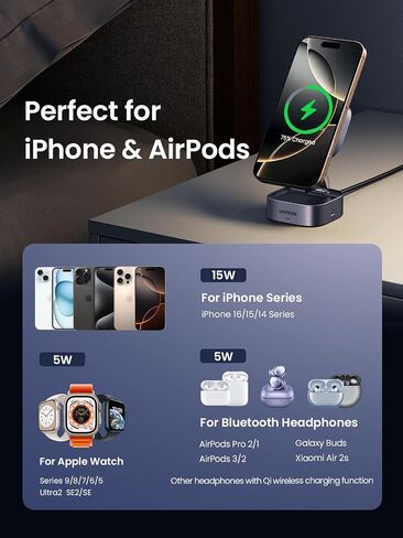 UGREEN MagFlow Qi2 15W 2-in-1 Foldable Wireless Charging Station in Saudi Arabia