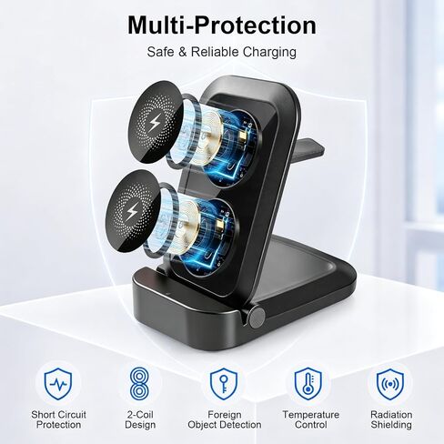 3 in 1 Wireless Charging Station for Apple - Foldable Wireless Charger Station - Travel Charger for Multiple Devices for iPhone 17 16 15 14 13 12 Pro Max Plus, Apple Watch, AirPods(Black) in Saudi Arabia