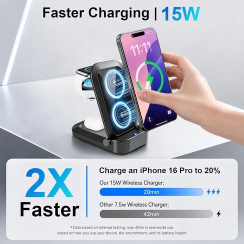 3 in 1 Wireless Charging Station for Apple - Foldable Wireless Charger Station - Travel Charger for Multiple Devices for iPhone 17 16 15 14 13 12 Pro Max Plus, Apple Watch, AirPods(Black) in Saudi Arabia