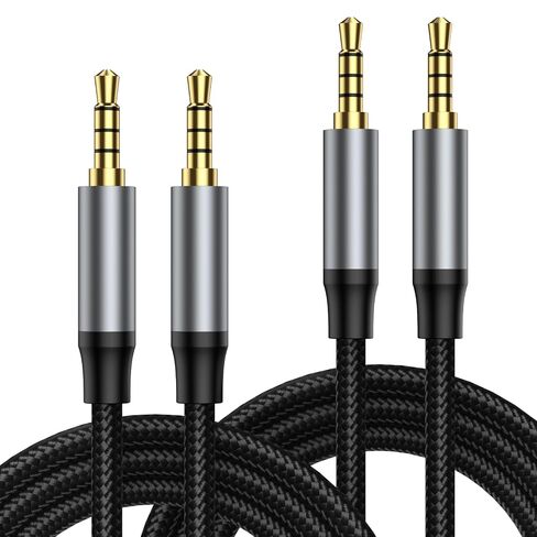 3.3FT 3.5mm Male to Male Audio Cable, 2Pack 4 Pole Nylon Braided Hi Fi Stereo Jack Male to Male AUX Cord for iPad, Sumsang Phones, Tablets, Car Home Stereos, Headphones, Speaker. in Kuwait