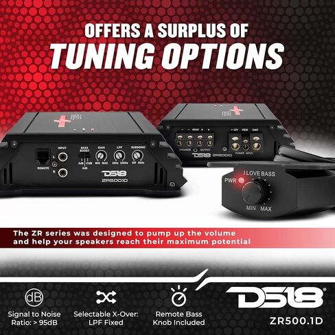 DS18 ZR500.1D Car Amplifier Class D 1-Channel Digital Monoblock Amp Remote Subwoofer Level Knob 1500 Watts Peak Power Adjustable Low Pass, Gain Knob, Subsonic Frequency (Renewed) in Saudi Arabia