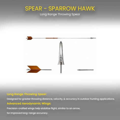 Slock Master Tim Wells Sparrow Hawk Spear, Long-Range Throwing Spear with Arrow-Style Stabilizing Wings, Grooved Handle for Controlled Throwing, Stainless Steel Shaft, Razor-Sharp Spear Tip in Kuwait