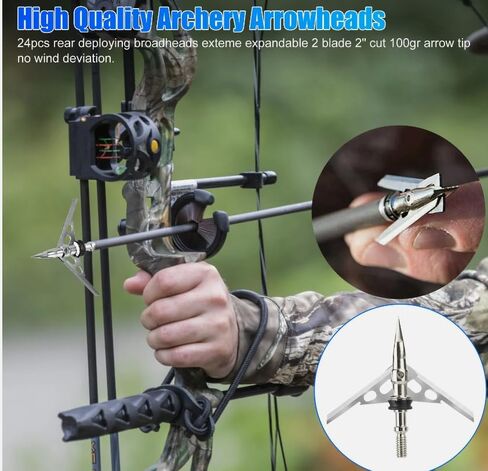 12Pcs 100 Grain Archery Broadheads 2" Dia Expandable Hunting Arrowhead in Saudi Arabia