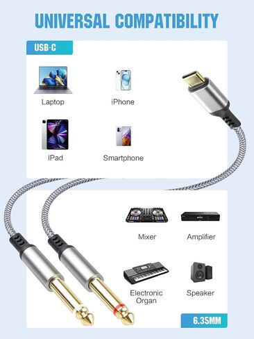 2 Pack USB C to 1/4 Audio Cable 6.35mm TS to Type C Y-Splitter Audio Cable in Saudi Arabia