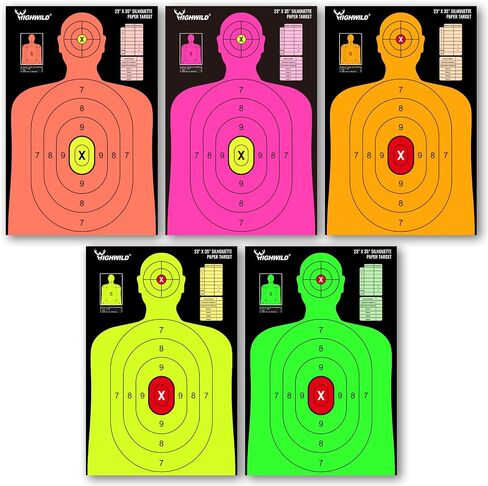 Highwild 23X35 Inch Shooting Range Silhouette Paper Target - 5 Fluorescent Colors - Suitable for Handguns, Rifles, Airguns, BB Guns in Saudi Arabia