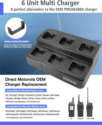 CP200D 6 Unit Multi Charger Replacement for PMLN6588A Six Way Rapid Charger Compatible with Motorola CP200D CP200 EP450 GP3688 R2 XIR P3688 DEP450 & NNTN4851 NNTN4497 NNTN4970 PMNN4450 Batteries in Saudi Arabia