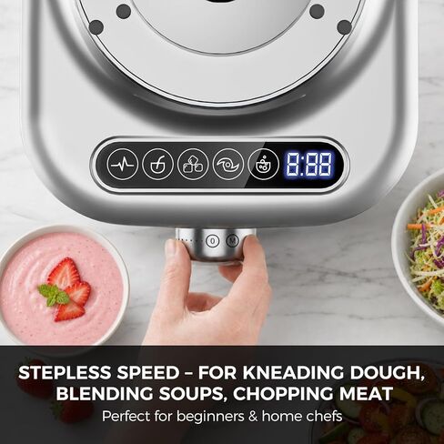 Homtone 16 Cup Food Processor Blender, Large 11-in-1 Food Processor & Blender Combo, Die-Cast Aluminum Motor Base – 5 Preset Modes for Chopping, Shredding, Slicing, Kneading, Dicing, 650W, Silver in Kuwait