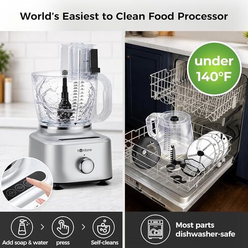 Homtone 16 Cup Food Processor Blender, Large 11-in-1 Food Processor & Blender Combo, Die-Cast Aluminum Motor Base – 5 Preset Modes for Chopping, Shredding, Slicing, Kneading, Dicing, 650W, Silver in Kuwait