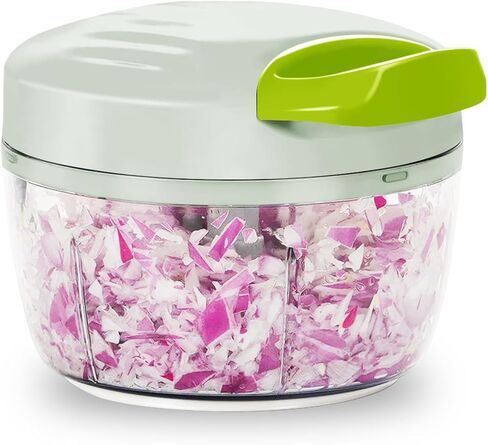 Manual Food Processor & Vegetable Chopper Green - 2.3 Cup Mini Hand-Pull Cord Kitchen Chopper for Onion, Garlic, Vegetables with 3 Stainless Steel Blades in Kuwait
