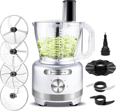 Homtone 16 Cup Food Processor Large, 9-in-1 Vegetable Chopper with 7 Blades for Shredding, Slicing, French Fry Cutting, Meat Grinding, Dough Kneading, 3 Speeds, Dishwasher Safe (Silver, 16 cup) in Kuwait