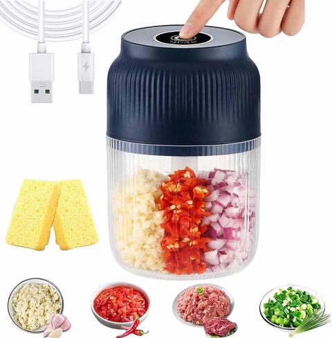 Household Electric Garlic Crusher, 400ml Mini Electric Food Chopper, Portable Mini Food Processor with 6 Blades, Wireless Electric Garlic Chopper for Ginger, Chili, Fruit, Meat, etc (6 Blades Blue) in Kuwait