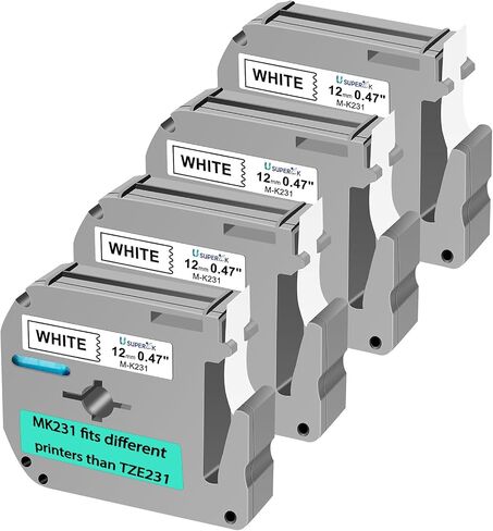 USUPERINK P Touch M Tape 4 Pack Compatible for Brother M Tape MK231 M-K231 M231 MK231S M-K231S 12mm 0.47 White Label for Ptouch PT-M95 PT-70 PT-90 PT-65 PT-45 PT-80 PT-85 Label Maker Refills in Saudi Arabia
