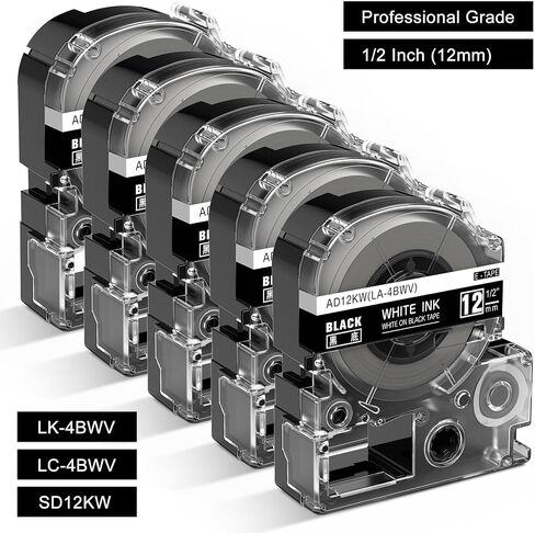 5-PK Compatible for Epson LABELWORKS Tape White 1/2" LK-4WBN SS12KW 212BWPX in Saudi Arabia