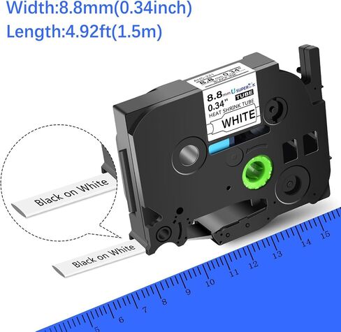 USUPERINK 5 PK Compatible for Brother Ptouch HSe-221 HSe221 HS-221 HS221 8.8mm Black on White Heat Shrink Tube Label Tape use in PT-D210 PT-D400 PT-E300 PT-E500 PT-P750WVP Label Maker (0.34''x 4.92ft) in Kuwait