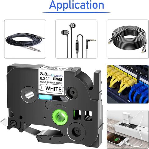 USUPERINK 5 PK Compatible for Brother Ptouch HSe-221 HSe221 HS-221 HS221 8.8mm Black on White Heat Shrink Tube Label Tape use in PT-D210 PT-D400 PT-E300 PT-E500 PT-P750WVP Label Maker (0.34''x 4.92ft) in Kuwait