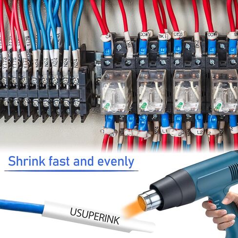 USUPERINK 5 PK Compatible for Brother Ptouch HSe-221 HSe221 HS-221 HS221 8.8mm Black on White Heat Shrink Tube Label Tape use in PT-D210 PT-D400 PT-E300 PT-E500 PT-P750WVP Label Maker (0.34''x 4.92ft) in Kuwait