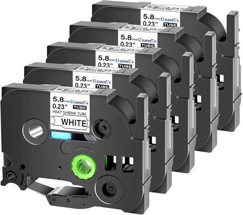 USUPERINK 5 PK Compatible for Brother Ptouch HSe-221 HSe221 HS-221 HS221 8.8mm Black on White Heat Shrink Tube Label Tape use in PT-D210 PT-D400 PT-E300 PT-E500 PT-P750WVP Label Maker (0.34''x 4.92ft) in Saudi Arabia