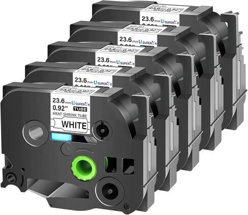 USUPERINK 5 PK Compatible for Brother Ptouch HSe-221 HSe221 HS-221 HS221 8.8mm Black on White Heat Shrink Tube Label Tape use in PT-D210 PT-D400 PT-E300 PT-E500 PT-P750WVP Label Maker (0.34''x 4.92ft) in Kuwait