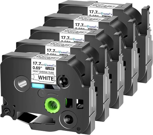 USUPERINK 5 PK Compatible for Brother Ptouch HSe-221 HSe221 HS-221 HS221 8.8mm Black on White Heat Shrink Tube Label Tape use in PT-D210 PT-D400 PT-E300 PT-E500 PT-P750WVP Label Maker (0.34''x 4.92ft) in Kuwait