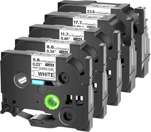 USUPERINK 5 PK Compatible for Brother Ptouch HSe-221 HSe221 HS-221 HS221 8.8mm Black on White Heat Shrink Tube Label Tape use in PT-D210 PT-D400 PT-E300 PT-E500 PT-P750WVP Label Maker (0.34''x 4.92ft) in Kuwait