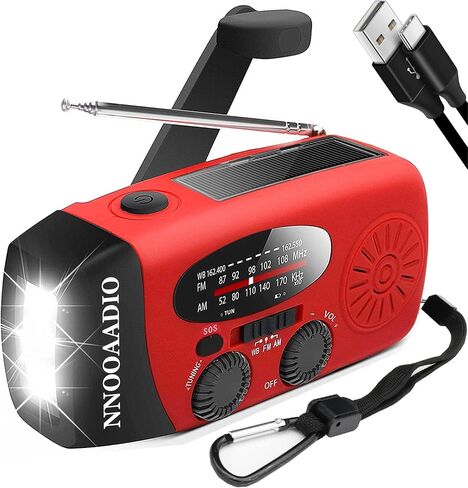2000mAh SOS Alarm Emergency AM FM Weather Radio, 3LED Type-C Hand Crank Solar Battery Operated Portable Wind Up Radio Flashlight, Cell Phone Charger Survival Kit (Red) in Kuwait