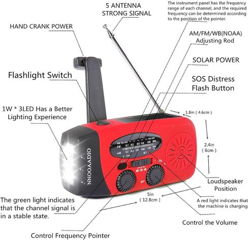 2000mAh SOS Alarm Emergency AM FM Weather Radio, 3LED Type-C Hand Crank Solar Battery Operated Portable Wind Up Radio Flashlight, Cell Phone Charger Survival Kit (Red) in Kuwait