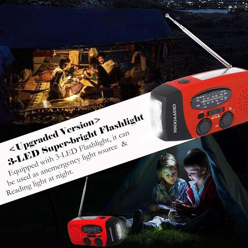 2000mAh SOS Alarm Emergency AM FM Weather Radio, 3LED Type-C Hand Crank Solar Battery Operated Portable Wind Up Radio Flashlight, Cell Phone Charger Survival Kit (Red) in Kuwait