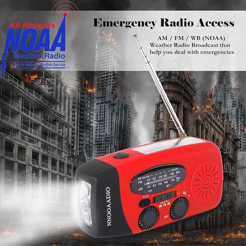 2000mAh SOS Alarm Emergency AM FM Weather Radio, 3LED Type-C Hand Crank Solar Battery Operated Portable Wind Up Radio Flashlight, Cell Phone Charger Survival Kit (Red) in Kuwait