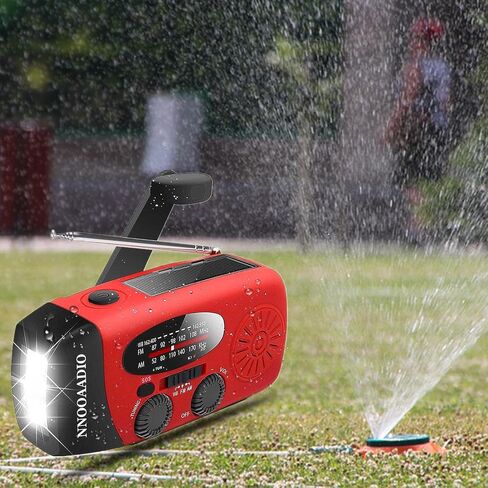 2000mAh SOS Alarm Emergency AM FM Weather Radio, 3LED Type-C Hand Crank Solar Battery Operated Portable Wind Up Radio Flashlight, Cell Phone Charger Survival Kit (Red) in Kuwait