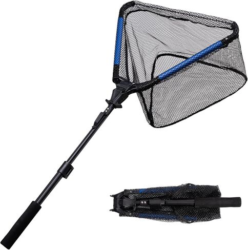 Tripquips Upgraded Foldable Floating Fishing Net, Rubber Coated Foldable Landing Net with Telescoping Pole Handle, Fishing Gear and Gifts for Men in Kuwait