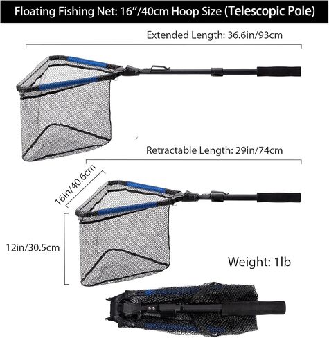 Tripquips Upgraded Foldable Floating Fishing Net, Rubber Coated Foldable Landing Net with Telescoping Pole Handle, Fishing Gear and Gifts for Men in Kuwait