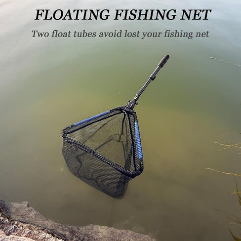 Tripquips Upgraded Foldable Floating Fishing Net, Rubber Coated Foldable Landing Net with Telescoping Pole Handle, Fishing Gear and Gifts for Men in Kuwait