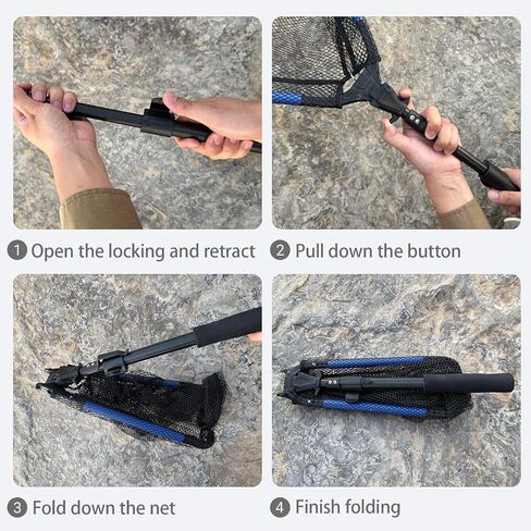 Tripquips Upgraded Foldable Floating Fishing Net, Rubber Coated Foldable Landing Net with Telescoping Pole Handle, Fishing Gear and Gifts for Men in Kuwait