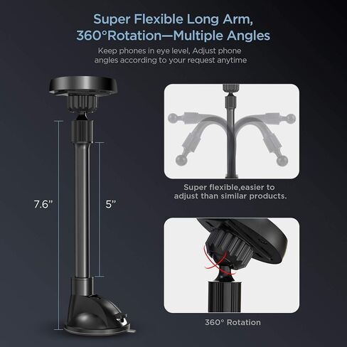 IPOW Long Arm Universal Magnetic Cradle Windshield Dashboard Cell Phone Mount Holder with 4 Metal Plates, Soft Firm Goose Arm & Enhanced Suction Cup in Kuwait
