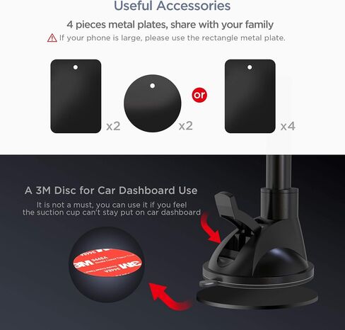 IPOW Long Arm Universal Magnetic Cradle Windshield Dashboard Cell Phone Mount Holder with 4 Metal Plates, Soft Firm Goose Arm & Enhanced Suction Cup in Kuwait
