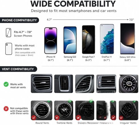 Car Vent Phone Mount for Car, Universal Cell Phone Holder for Car Vent, 360° Rotating Auto Air Vent Phone Holder Compatible with iPhone 16 15 14 13 12 Pro Max, Samsung Galaxy and Smartphones in Saudi Arabia