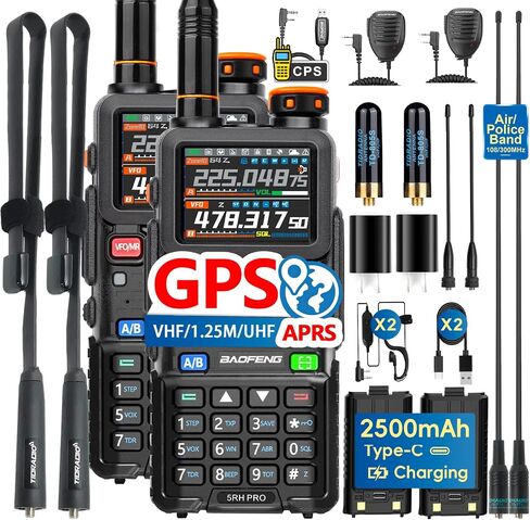 BAOFENG BF-5RH PRO GPS/APRS 10Ｗ Ham Handheld Radio, Multi-Band Long Range Two-Way Radio with 18.89'' Tactical Antenna, Aviation/VHF/UHF/ 1.25m Scanner, NOAA 5RM Walkie Talkies Type-C Charging,2 Pack in Saudi Arabia