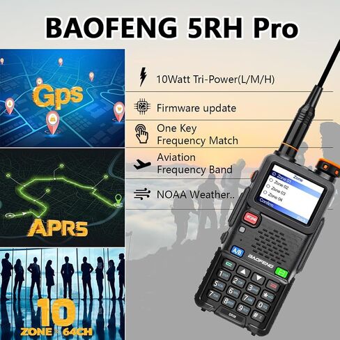 BAOFENG BF-5RH PRO GPS/APRS 10Ｗ Ham Handheld Radio, Multi-Band Long Range Two-Way Radio with 18.89'' Tactical Antenna, Aviation/VHF/UHF/ 1.25m Scanner, NOAA 5RM Walkie Talkies Type-C Charging,2 Pack in Saudi Arabia