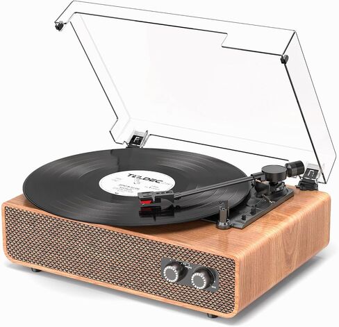 Vinyl Record Player Bluetooth with Upgraded Speakers, Sound Cavity & Balanced Counterweight, Vintage 3-Speed Belt-Drive Turntable LP Player with RCA Output, Mid-Century Design in Saudi Arabia