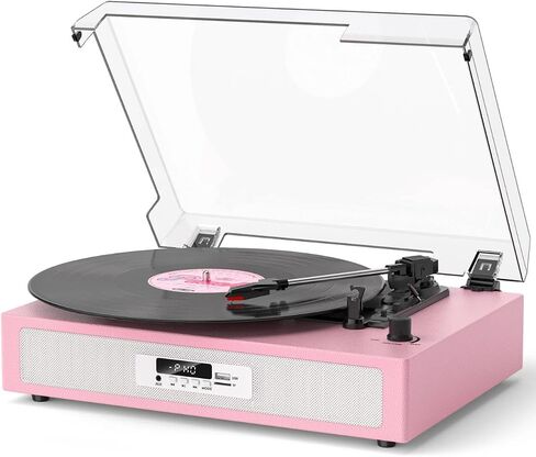 Vinyl Record Player, Built-in Dual Speakers, Anti-Vibration, Pink in Kuwait