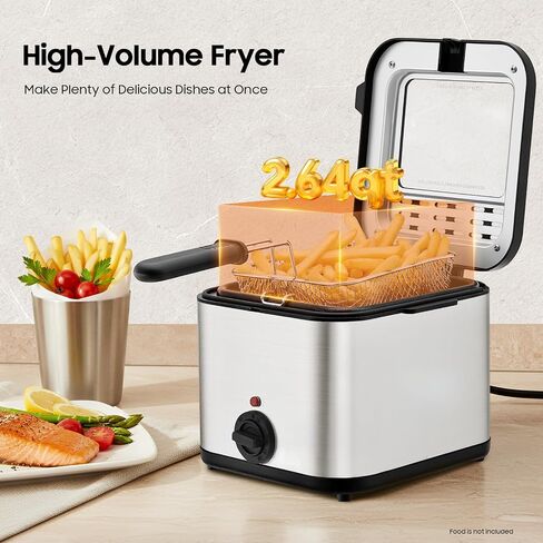 2.64Qt Electric Deep Fryer with Basket, 1000W Stainless Steel Deep Fryer in Kuwait