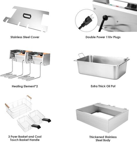 Commercial Deep Fryer,22.7QT Countertop Fryer with 3 Baskets for Restaurant in Kuwait
